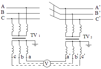 三相電壓互感器低壓側(cè)試驗接線接線圖